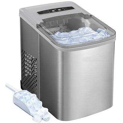 Compact Ice Maker Producing 26 Pounds Daily with Transparent Lid