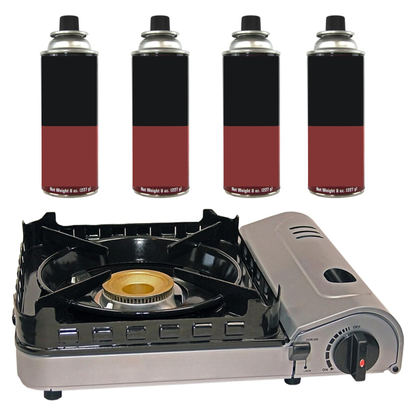 Compact Butane Camping Stove with 4 Fuel Canisters - Single Burner
