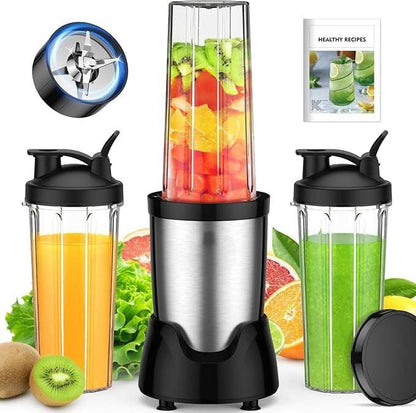 Compact Blender for Smoothies – Includes 3 Cups and 6-Blade Stainless Steel