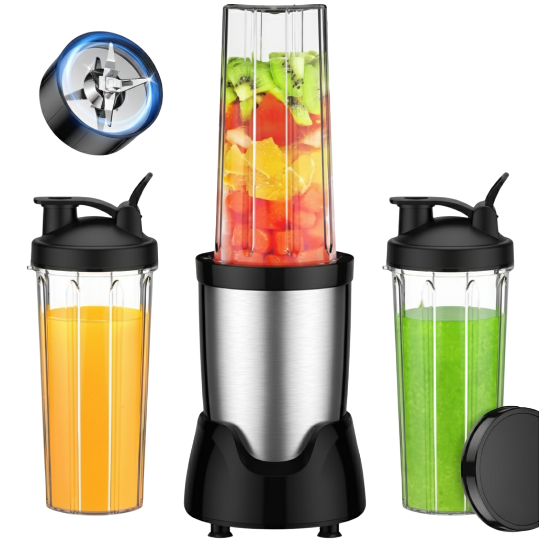 Compact Blender for Smoothies – Includes 3 Cups and 6-Blade Stainless Steel