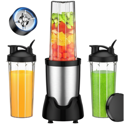 Compact Blender for Smoothies – Includes 3 Cups and 6-Blade Stainless Steel