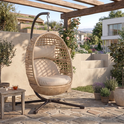 Hanging Egg Chair with Stand – Rattan Wicker, Supports 350 lbs