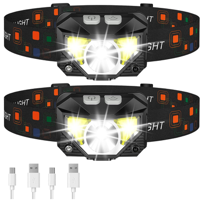 2-Pack Rechargeable Headlamp Flashlight with Sensor and 8 Modes