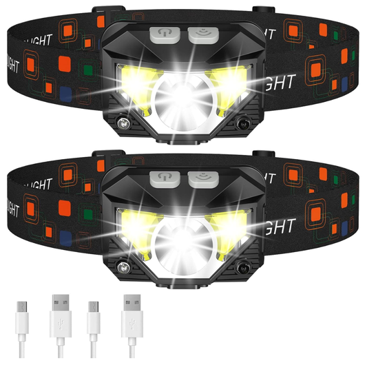 2-Pack Rechargeable Headlamp Flashlight with Sensor and 8 Modes