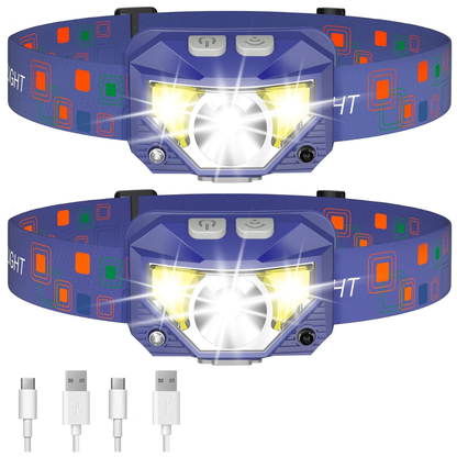 2-Pack Rechargeable Headlamp Flashlight with Sensor and 8 Modes