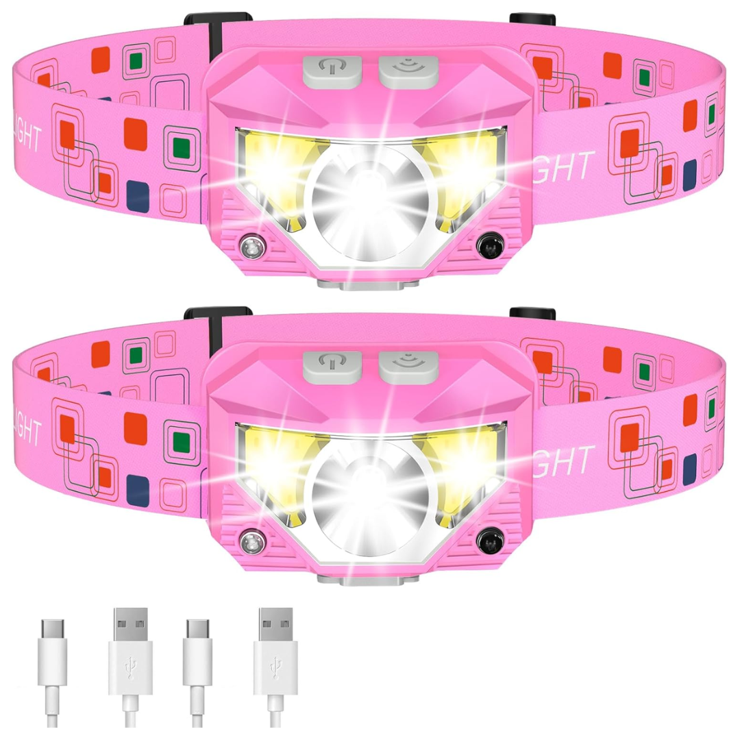 2-Pack Rechargeable Headlamp Flashlight with Sensor and 8 Modes
