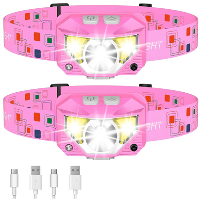 2-Pack Rechargeable Headlamp Flashlight with Sensor and 8 Modes