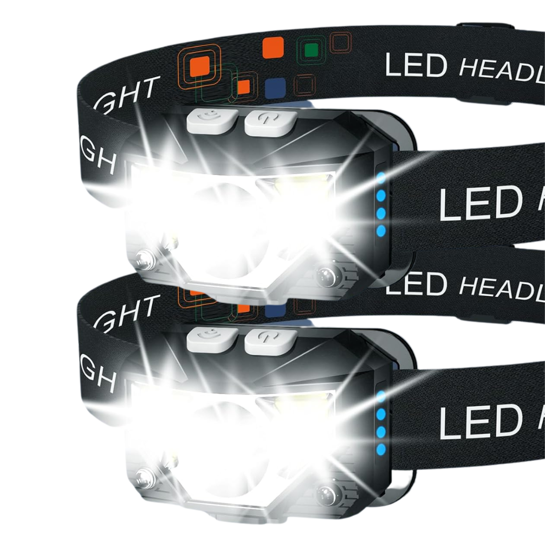2-Pack Rechargeable Headlamp Flashlight with Sensor and 8 Modes