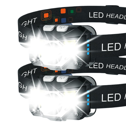 2-Pack Rechargeable Headlamp Flashlight with Sensor and 8 Modes