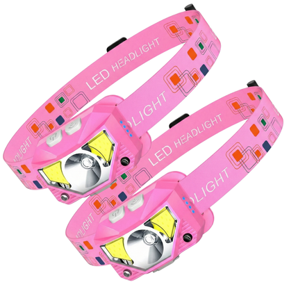 2-Pack Rechargeable Headlamp Flashlight with Sensor and 8 Modes