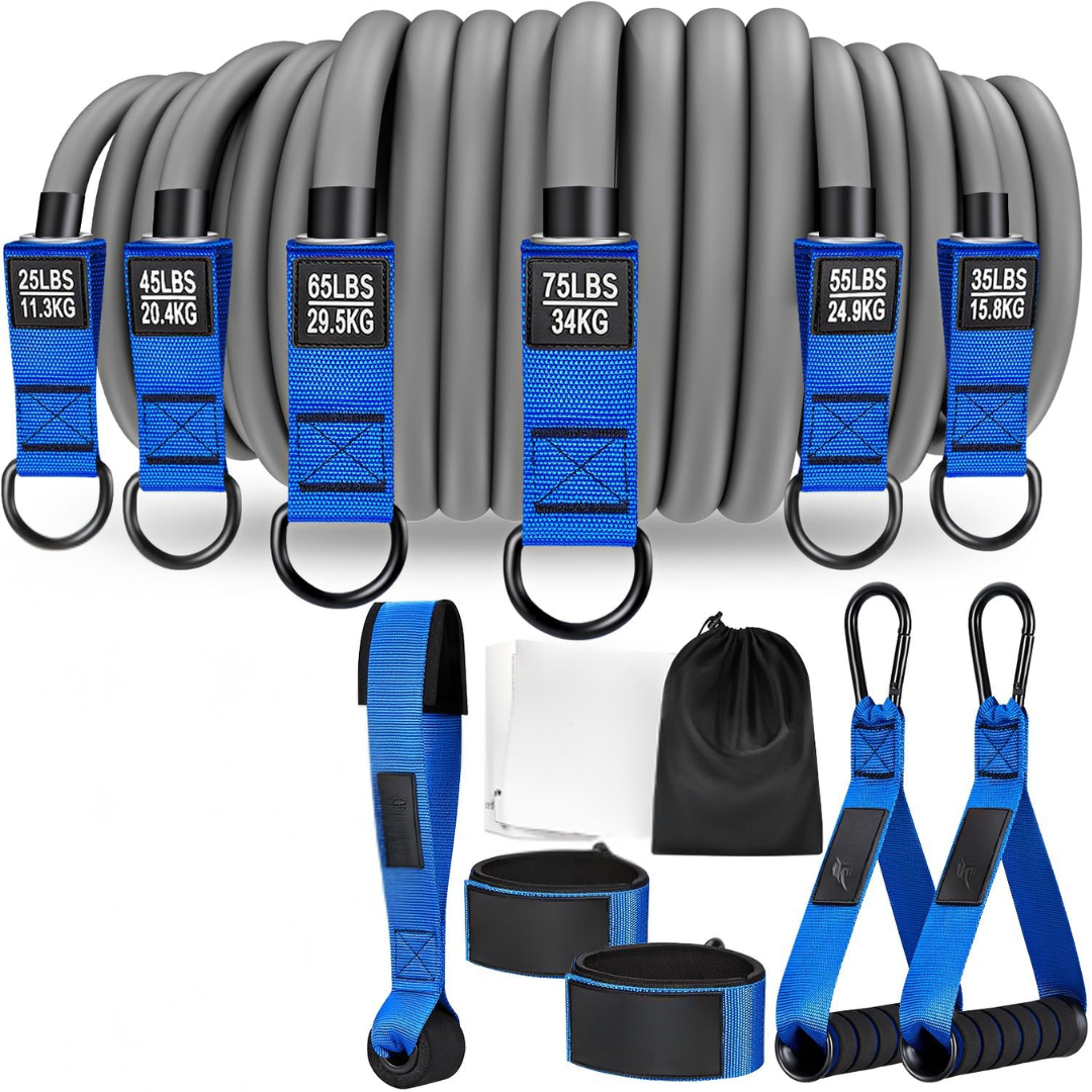 Set of Resistance Bands with Door Anchor, Handles, and Ankle Straps