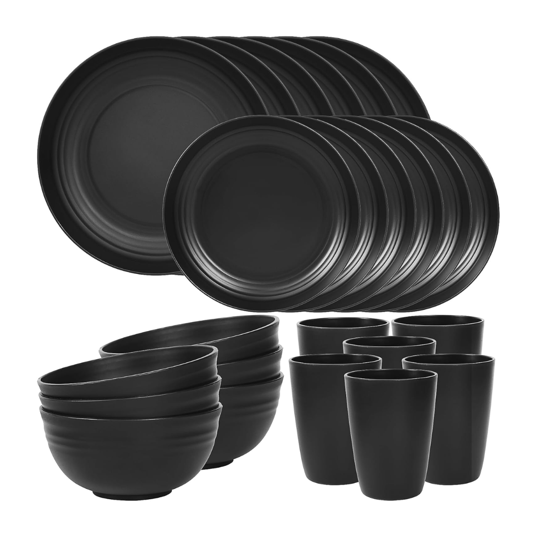 Set of Reusable Plastic Bowls and Plates for Home and Camping