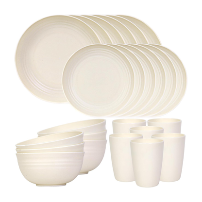 Set of Reusable Plastic Bowls and Plates for Home and Camping