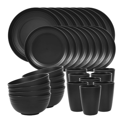 Set of Reusable Plastic Bowls and Plates for Home and Camping