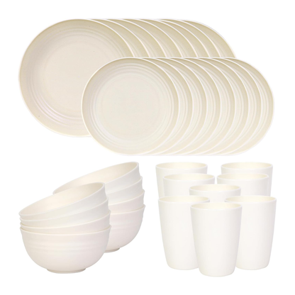 Set of Reusable Plastic Bowls and Plates for Home and Camping