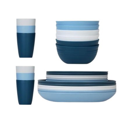 Set of Reusable Plastic Bowls and Plates for Home and Camping
