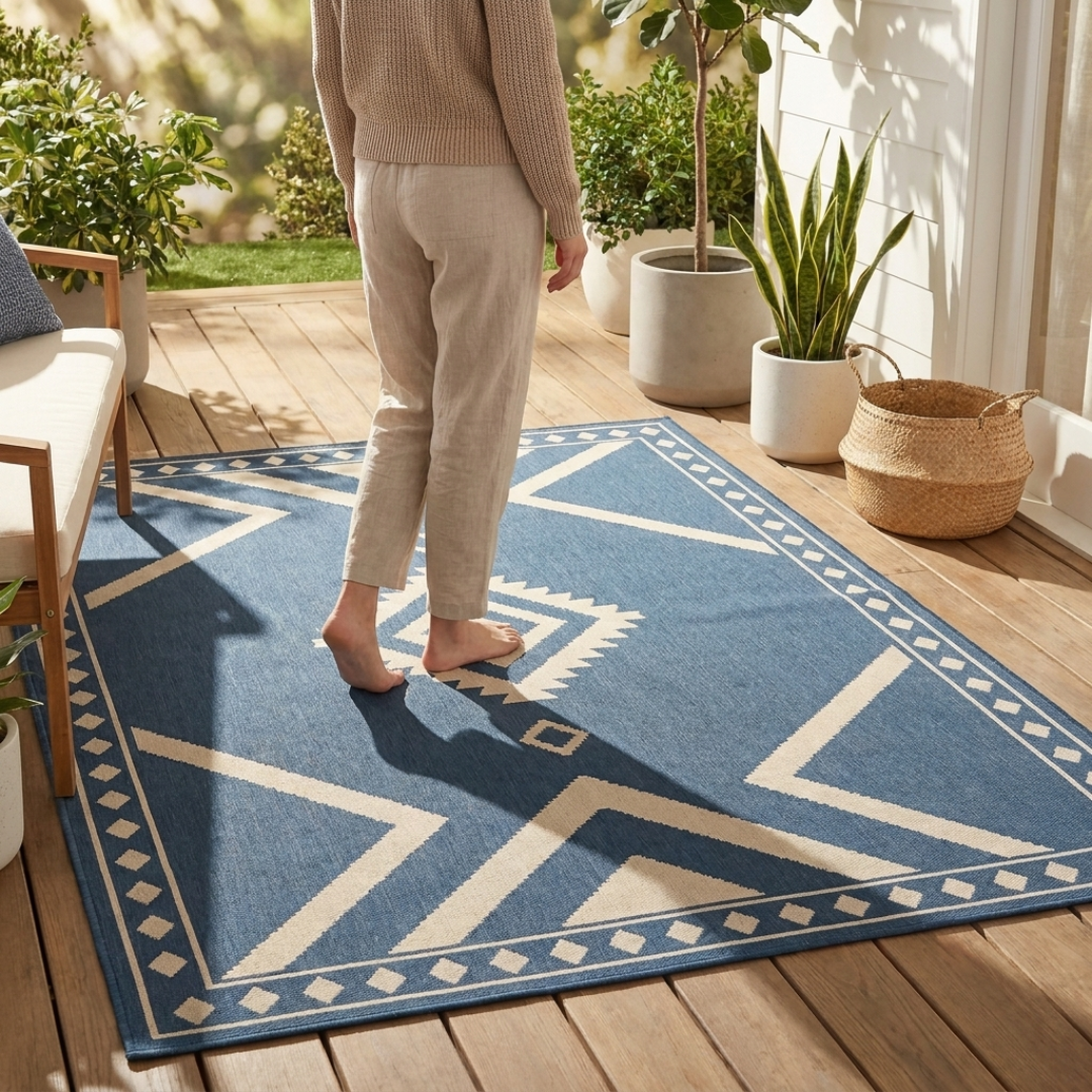 5 x 8 ft Reversible Area Rug for Outdoor Patio, Deck, Porch, RV, Camping