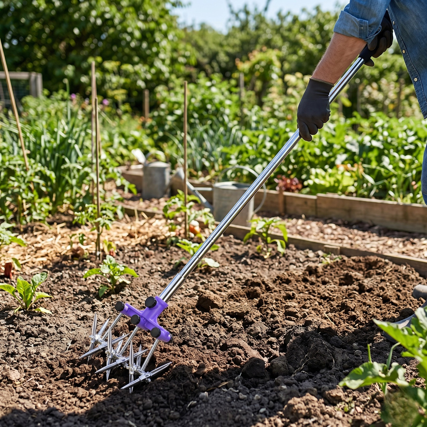 Adjustable Stainless Steel Garden Tool - Handheld Rotary Cultivator Tiller