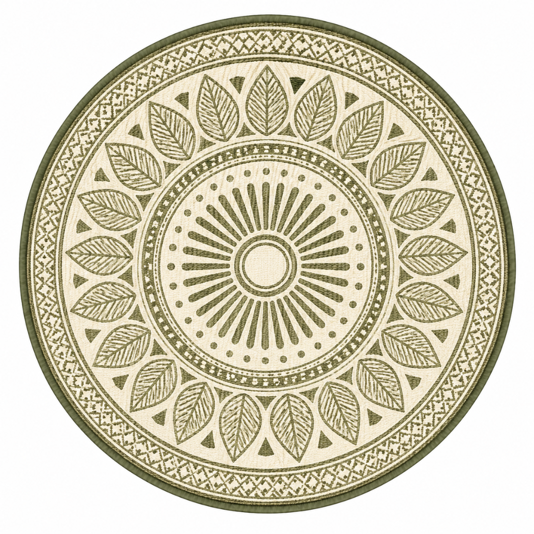 Reversible 10 ft Round Outdoor Rug - Plastic Straw Mat for Patio and RV