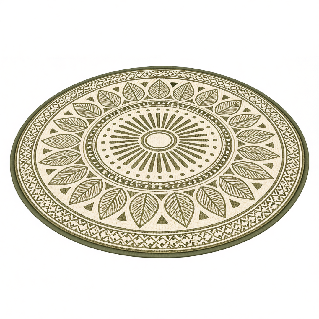 Reversible 10 ft Round Outdoor Rug - Plastic Straw Mat for Patio and RV