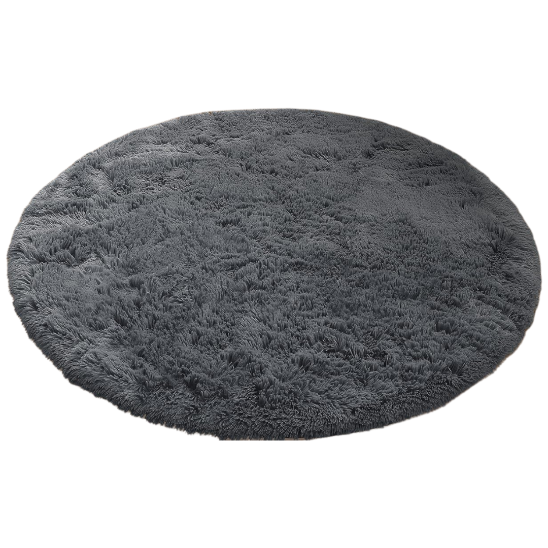 High Pile Round Area Rug – Machine Washable with Non-Slip Backing