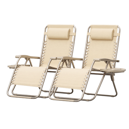 2-Pack Patio Chairs with Cup Holders, Pillows, and Folding Design