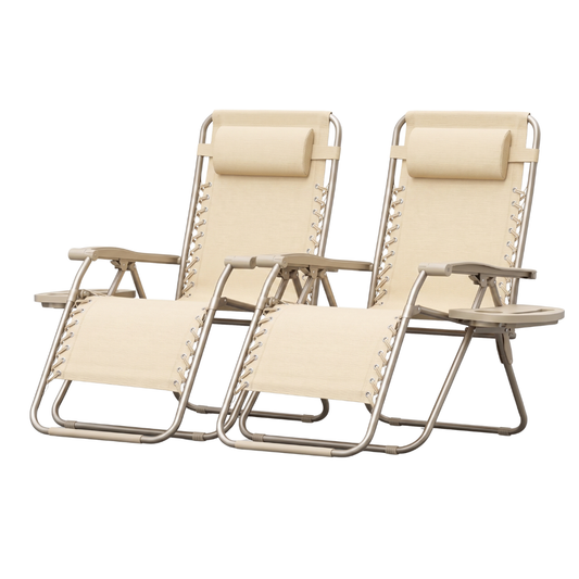 2-Pack Patio Chairs with Cup Holders, Pillows, and Folding Design