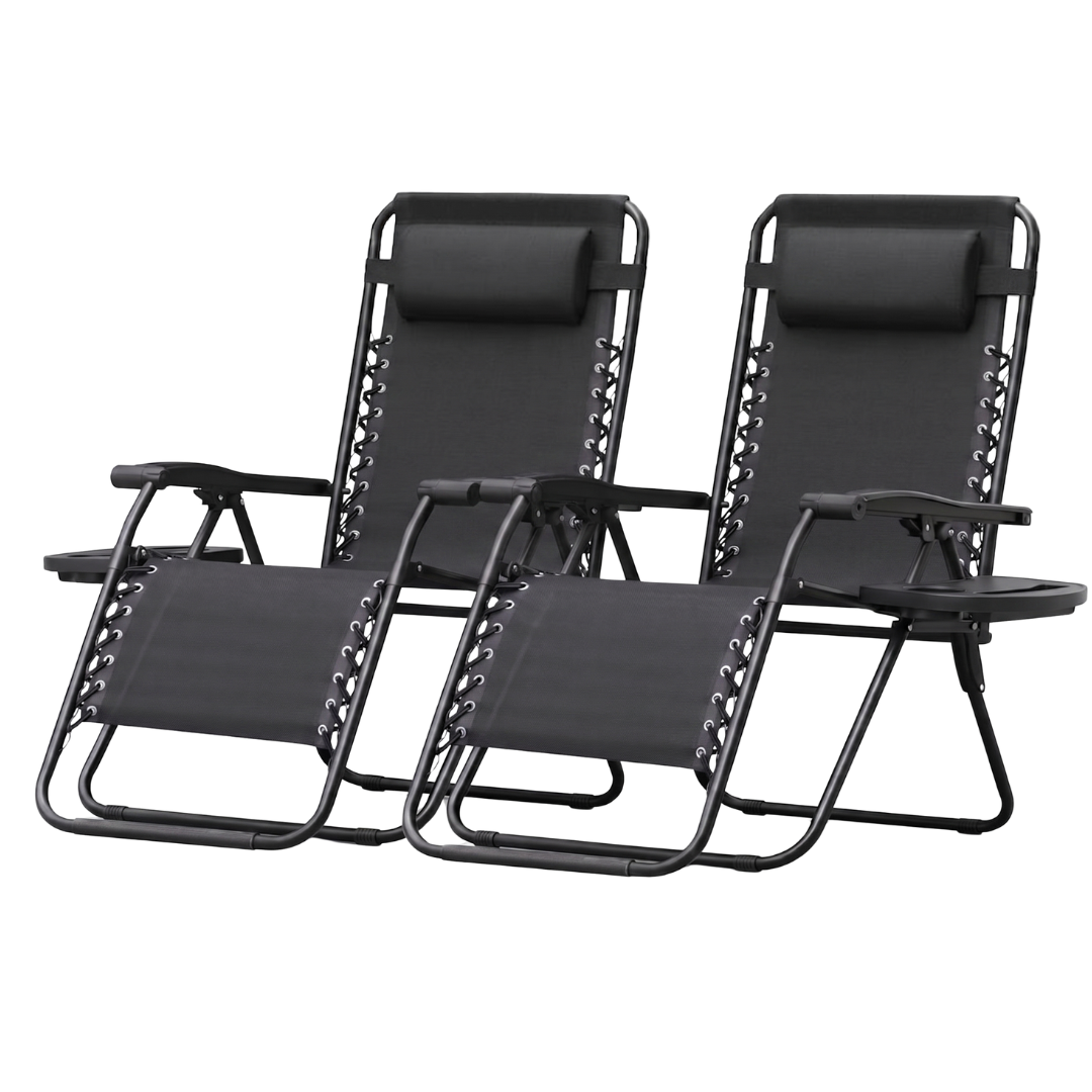 2-Pack Patio Chairs with Cup Holders, Pillows, and Folding Design