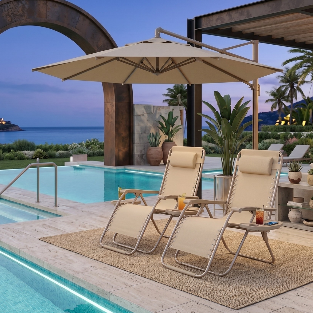 2-Pack Patio Chairs with Cup Holders, Pillows, and Folding Design