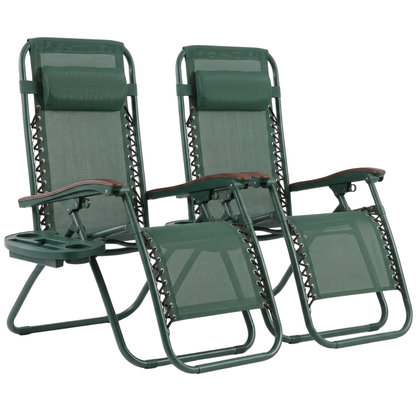 Pair of Folding Patio Lounge Chairs with Cup Holder Trays