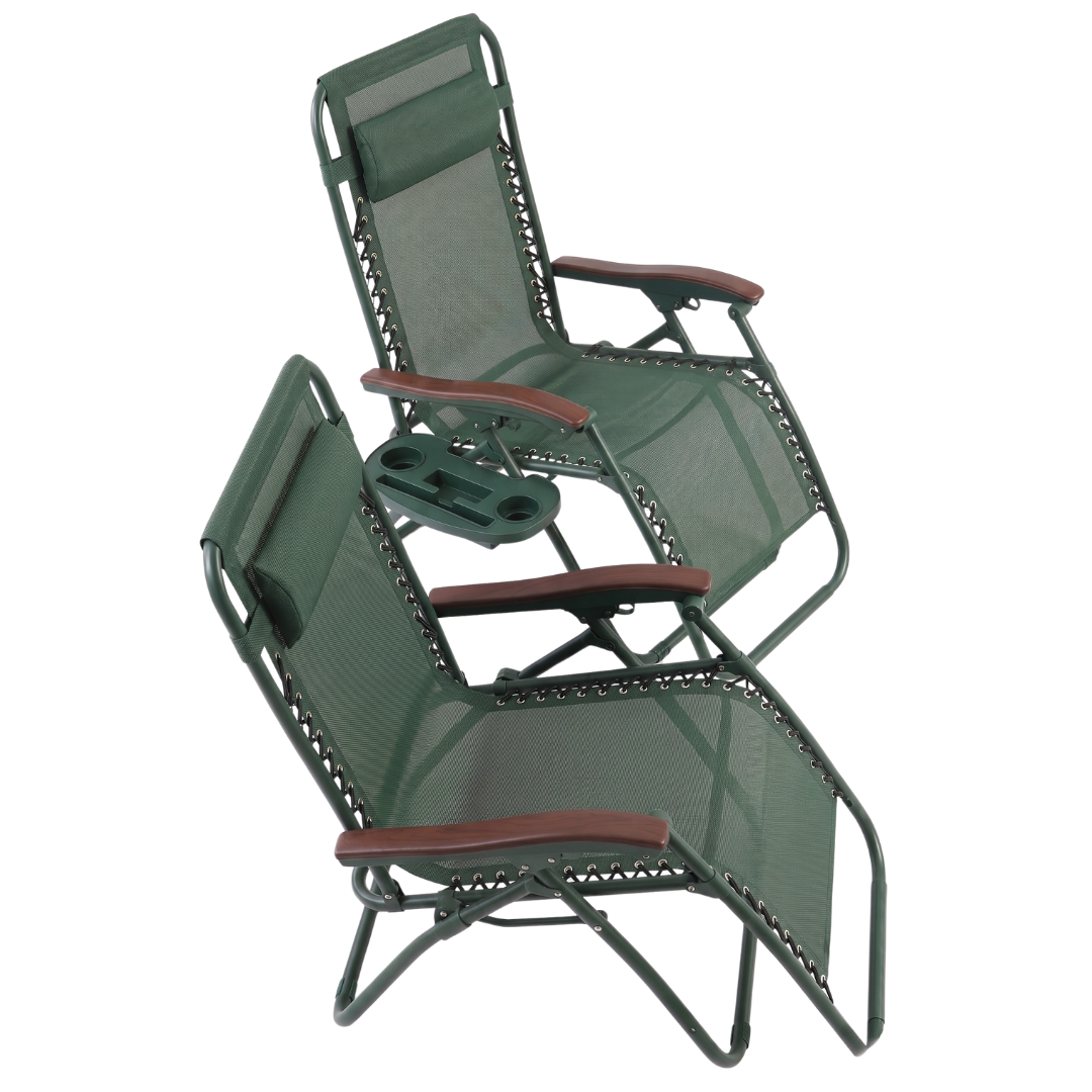 Pair of Folding Patio Lounge Chairs with Cup Holder Trays