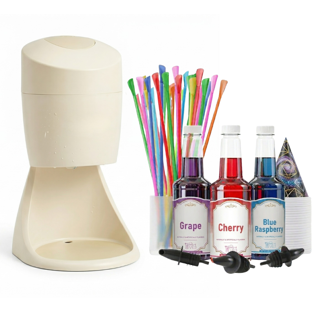 Party Kit for Shaved Ice Machine - Includes 3 Syrup Flavors, Cups, Straws