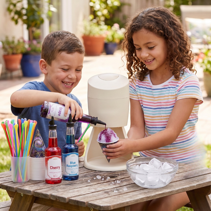 Party Kit for Shaved Ice Machine - Includes 3 Syrup Flavors, Cups, Straws