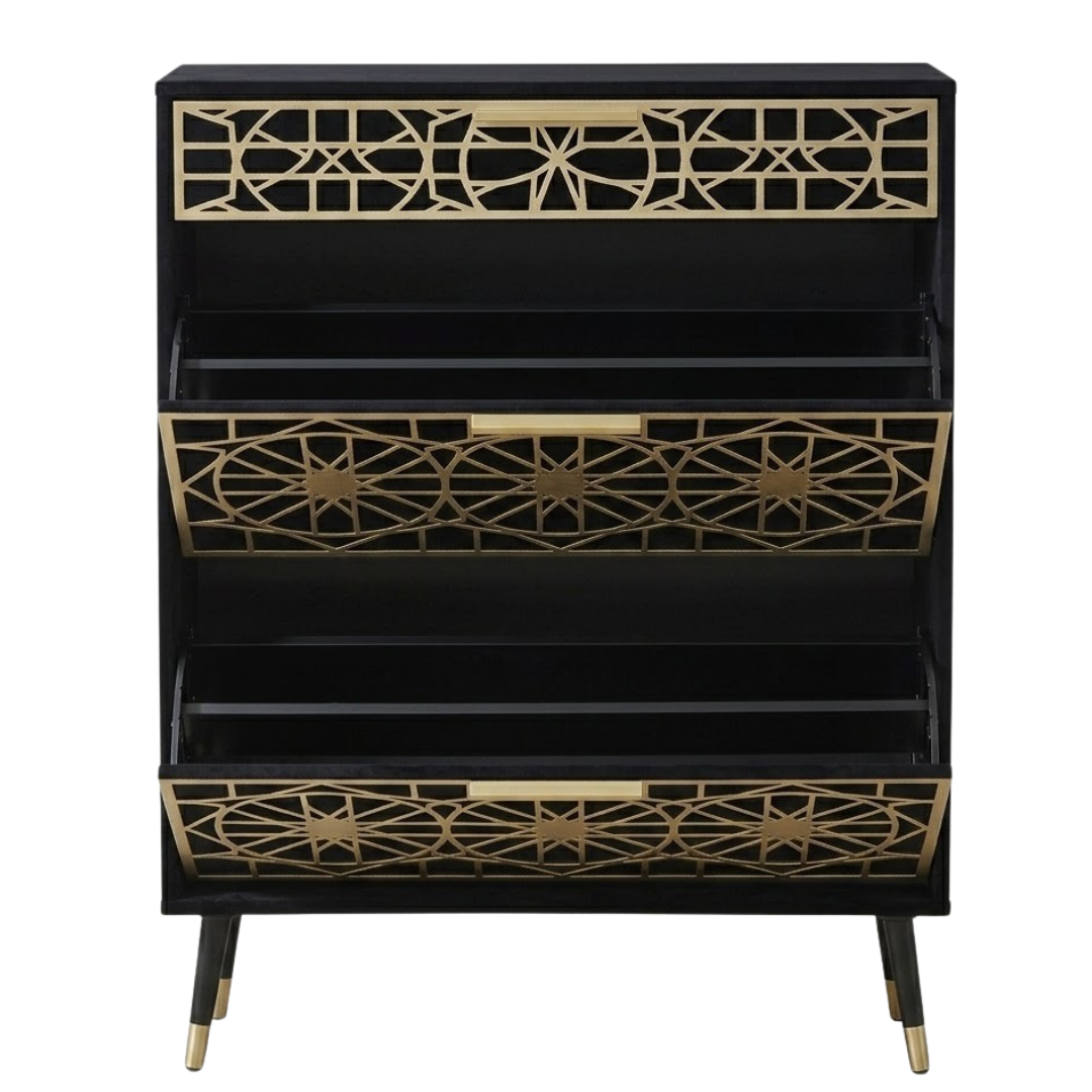 Shoe Storage Unit with Flip Compartments and Top Drawer