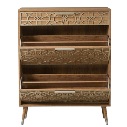 Shoe Storage Unit with Flip Compartments and Top Drawer