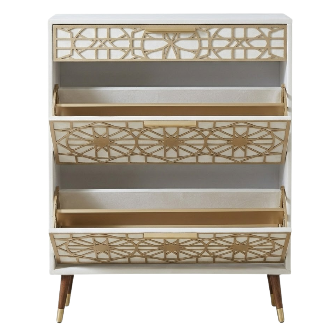 Shoe Storage Unit with Flip Compartments and Top Drawer