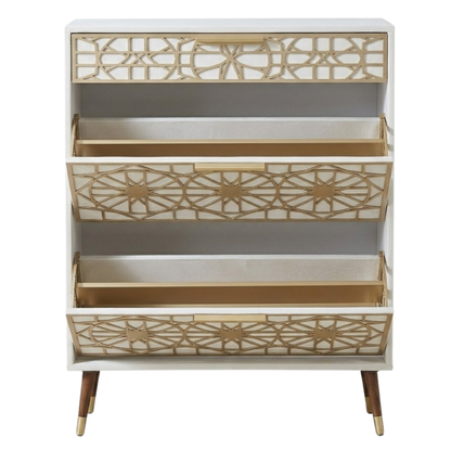 Shoe Storage Unit with Flip Compartments and Top Drawer