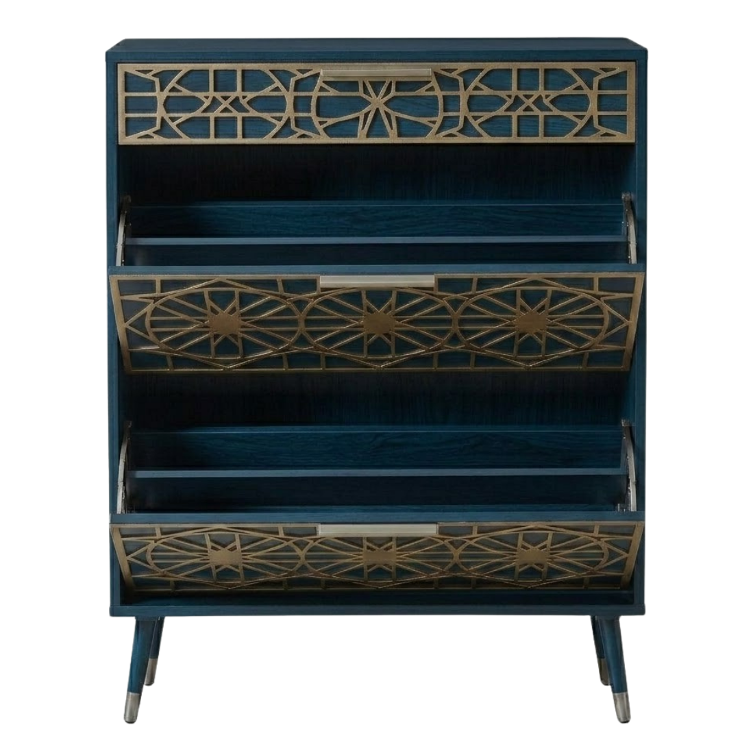 Shoe Storage Unit with Flip Compartments and Top Drawer