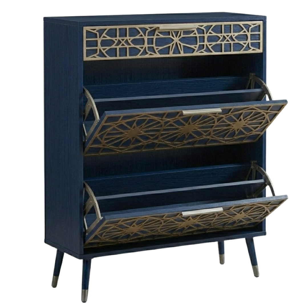Shoe Storage Unit with Flip Compartments and Top Drawer