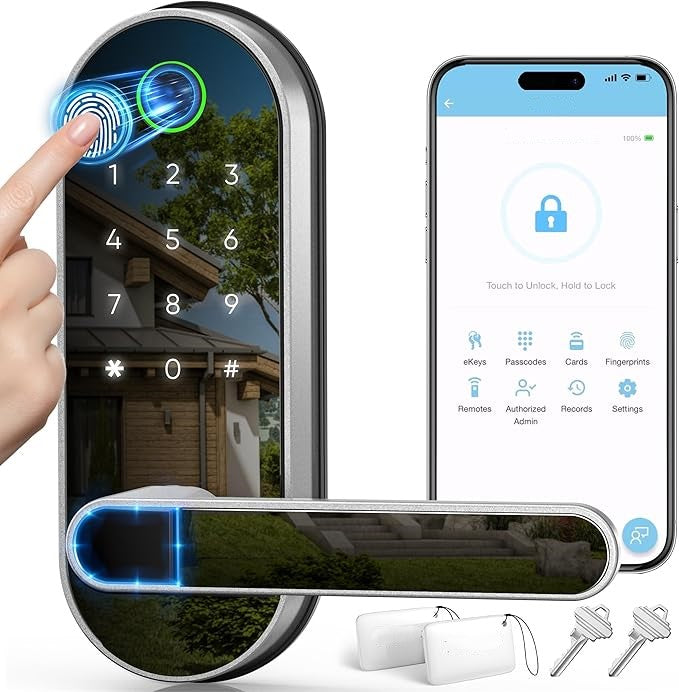 Fingerprint Smart Lock with Keypad and Handle, Zinc Construction