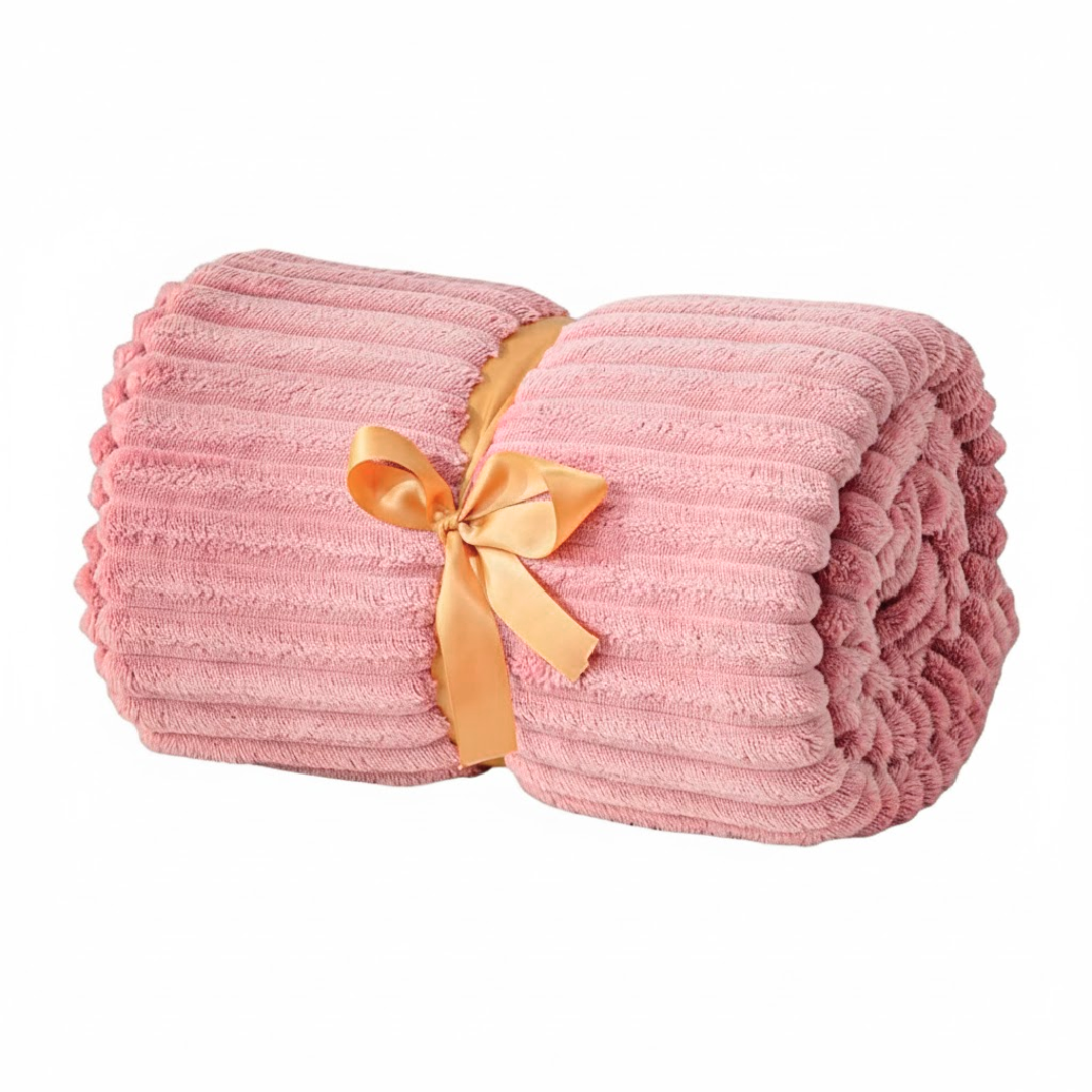 3D Ribbed Jacquard Fleece Throw Blanket for Sofa and Bed