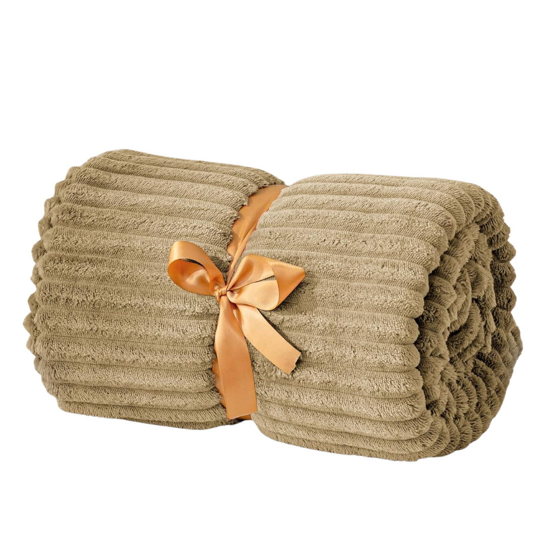 3D Ribbed Jacquard Fleece Throw Blanket for Sofa and Bed