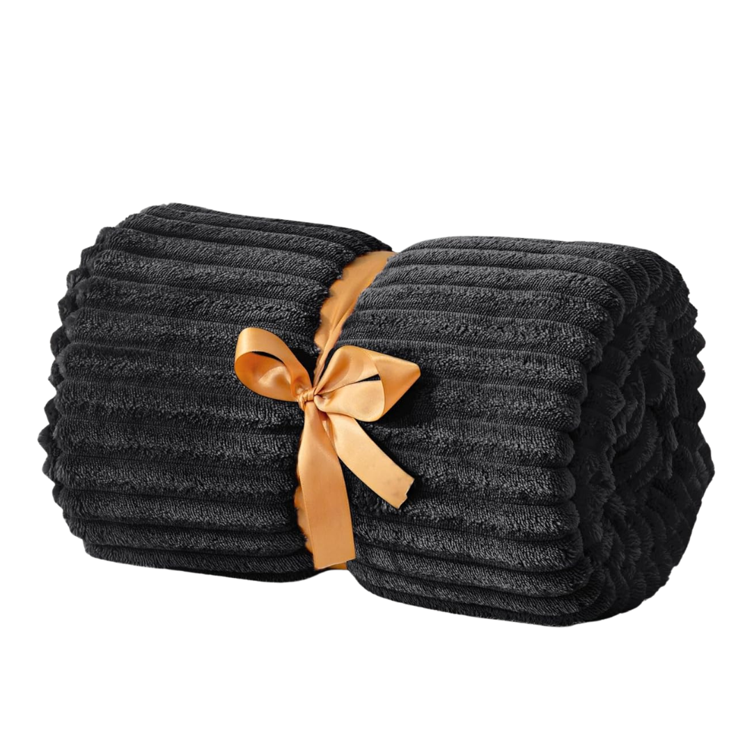 3D Ribbed Jacquard Fleece Throw Blanket for Sofa and Bed