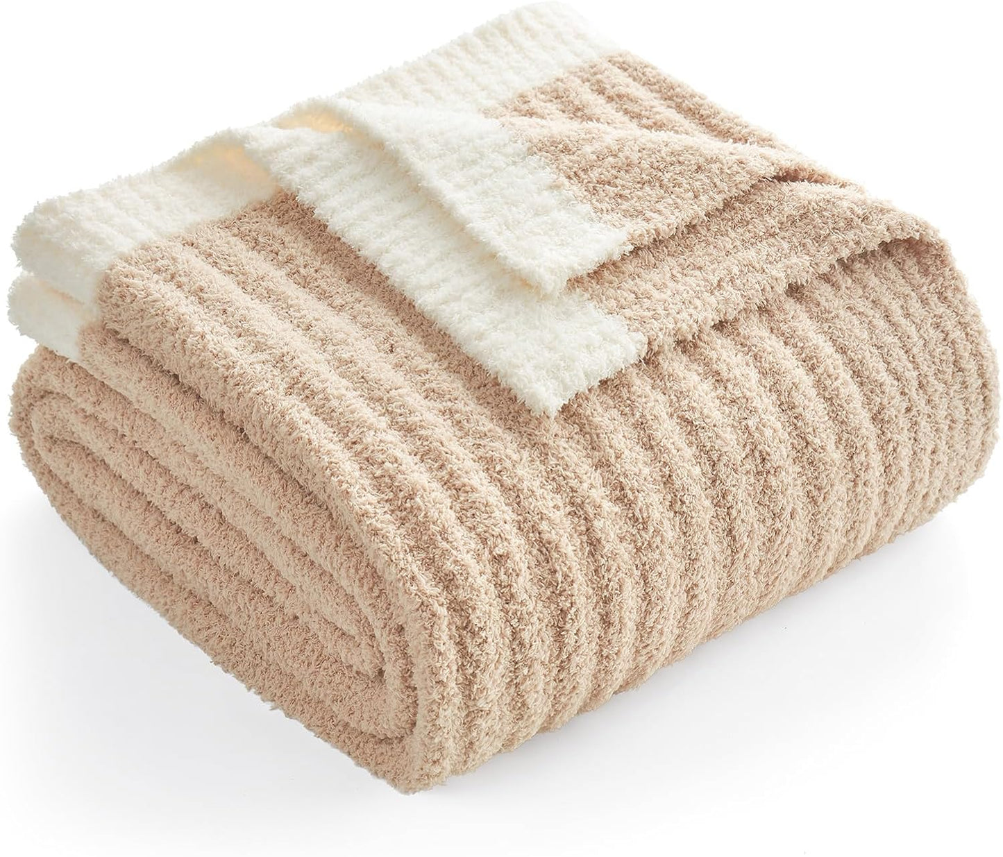 Reversible Ribbed Knit Throw Blanket for Sofa, Couch, and Bedroom