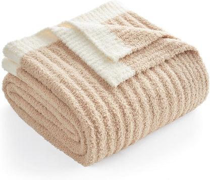 Reversible Ribbed Knit Throw Blanket for Sofa, Couch, and Bedroom