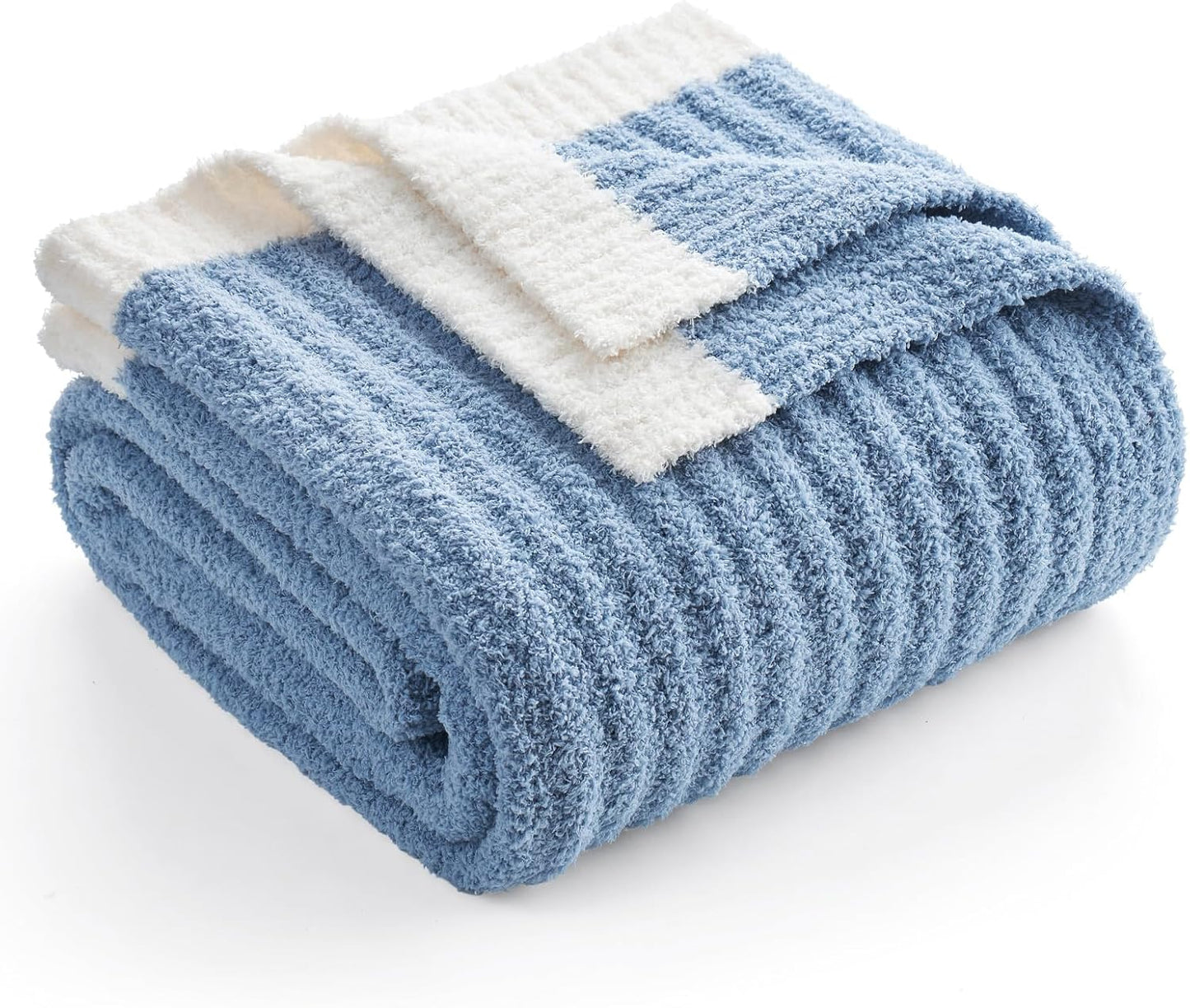 Reversible Ribbed Knit Throw Blanket for Sofa, Couch, and Bedroom