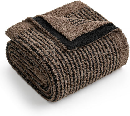 Reversible Ribbed Knit Throw Blanket for Sofa, Couch, and Bedroom