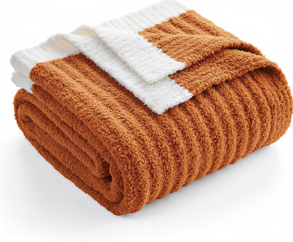 Reversible Ribbed Knit Throw Blanket for Sofa, Couch, and Bedroom