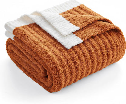 Reversible Ribbed Knit Throw Blanket for Sofa, Couch, and Bedroom
