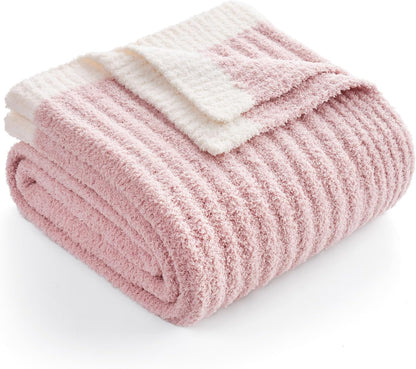 Reversible Ribbed Knit Throw Blanket for Sofa, Couch, and Bedroom